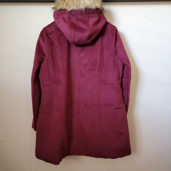Torrid Wool Faux Fur Hooded Deep Red Zip Front Coat - Picture 13 of 16